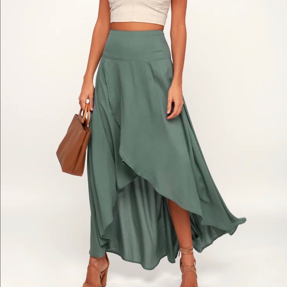 O’Neill Ambrosio Dark Sage Green High-Low Maxi Skirt, size M